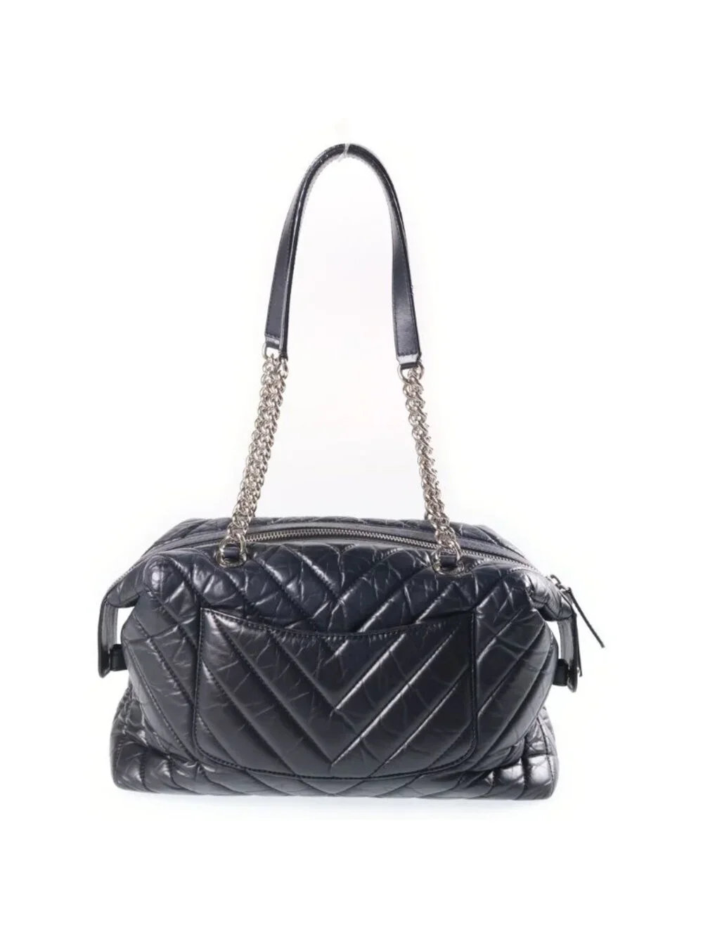 Chanel Cambon Chain Tote Bag V-stitch Leather CC Logo Black
